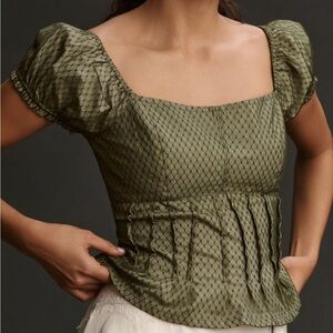 Anthropologie Puffer Cap Sleeve Green Corset Top